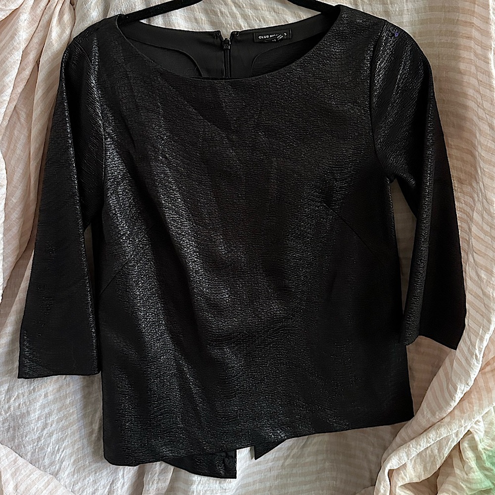 Club Monaco 3/4 Sleeve Black Textured Shirt Blouse - S